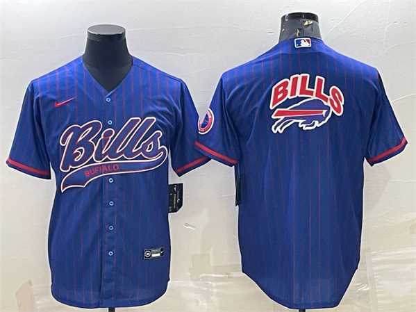 Men%27s Buffalo Bills Team Big Logo With Patch Cool Base Stitched Baseball Jersey